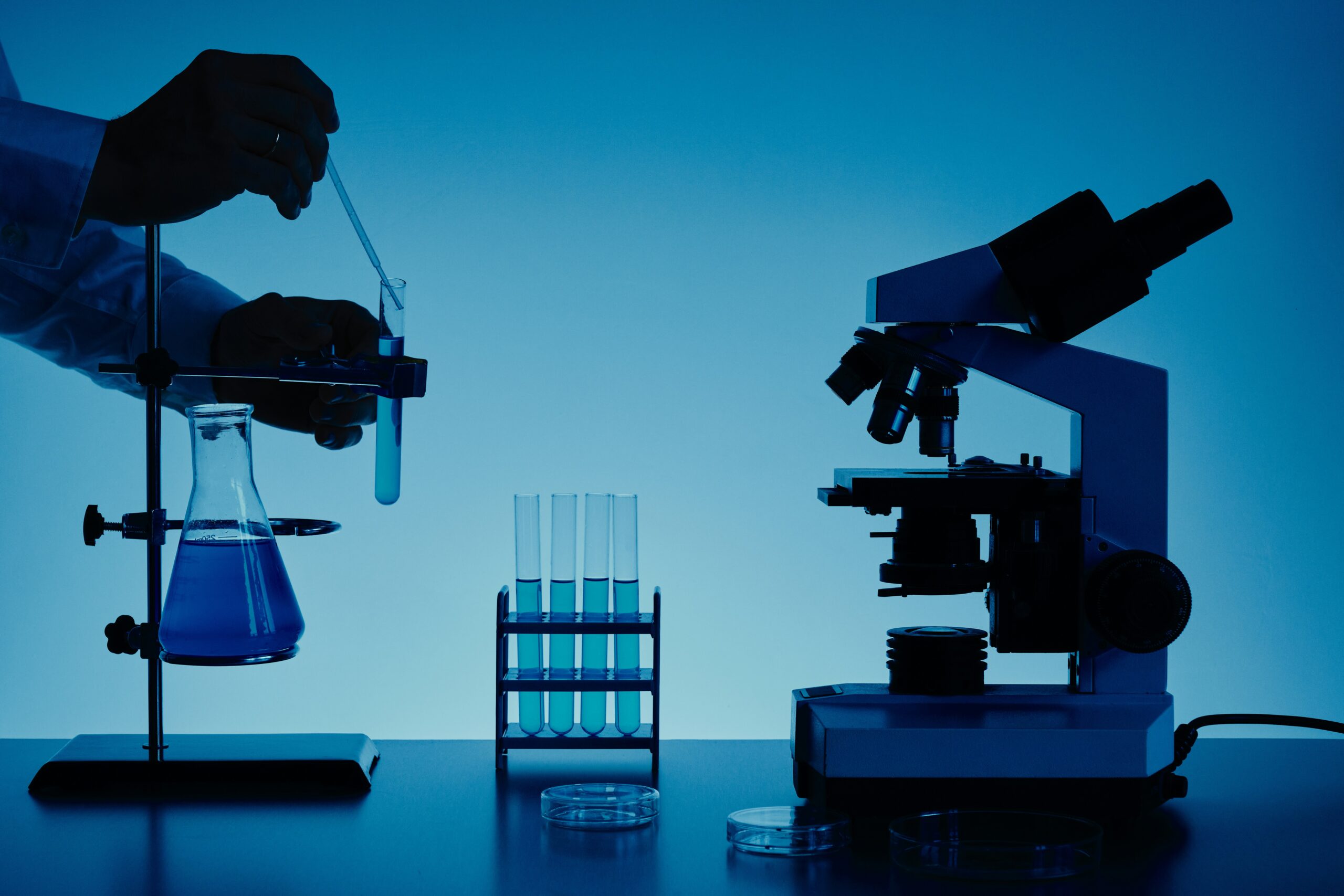Test tubes and microscope